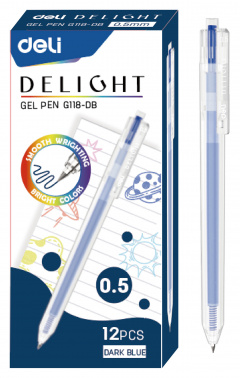 Ручка гелевая автоматическая темно-синяя 0,5/0,5 DELI Delight корпус матовый, арт. EG118-DB