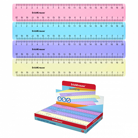 Линейка 20см пластиковая 2 шкалы ERICH KRAUSE Pastel ассорти, арт. 49547
