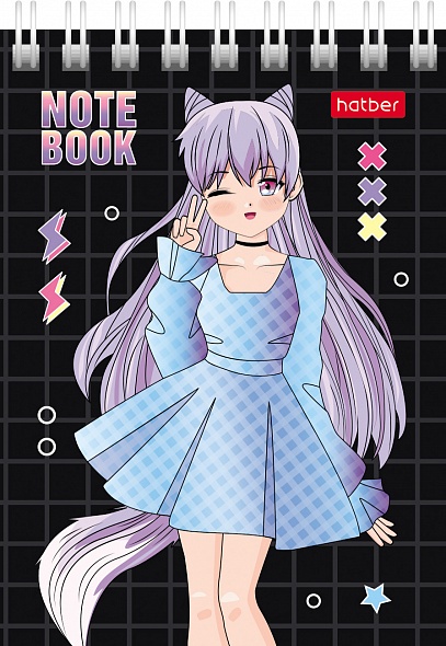 Блокнот А7 60л клетка спираль ХАТБЕР Неко-Тян аниме, арт. 60Б7В1гр