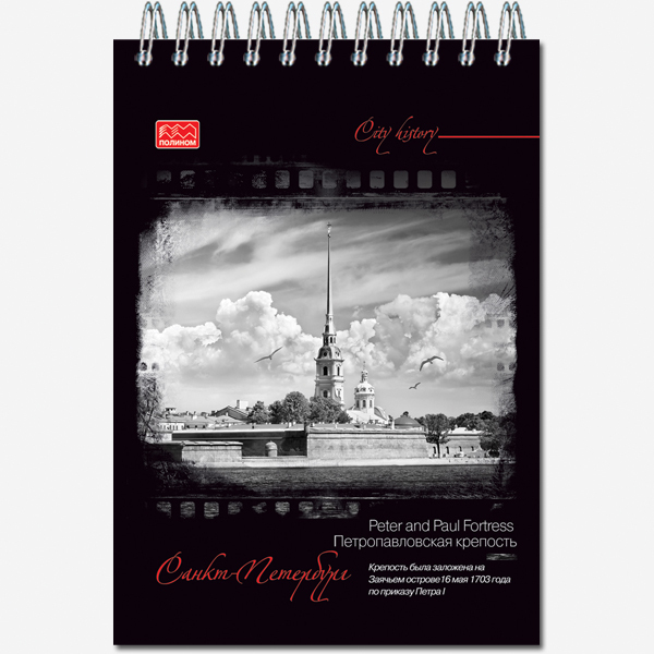 Блокнот А6 40л клетка спираль Питер в черно-белом, арт. 2432/452565