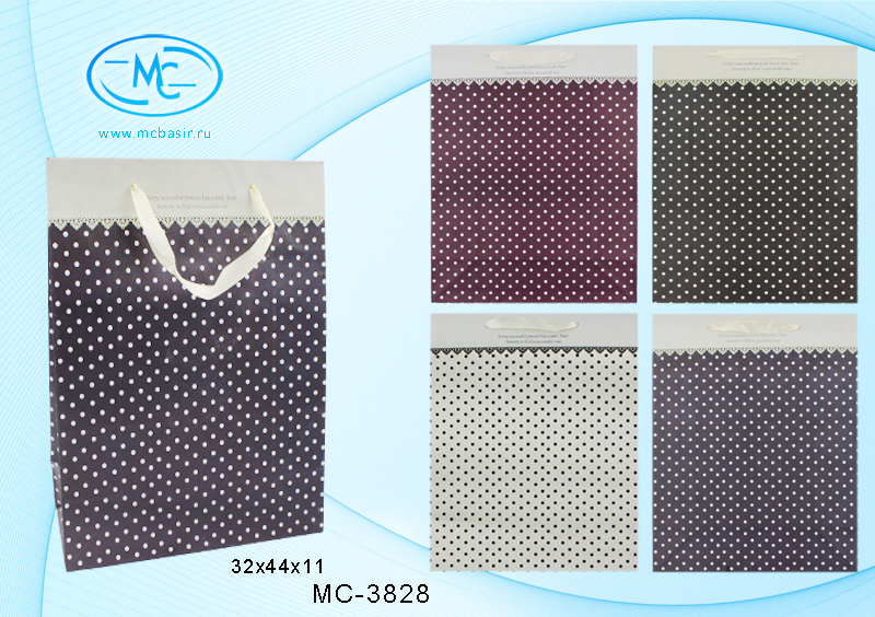 Пакет подарочный 32*44 MC BASIR горошек ассорти , арт. МС-3828