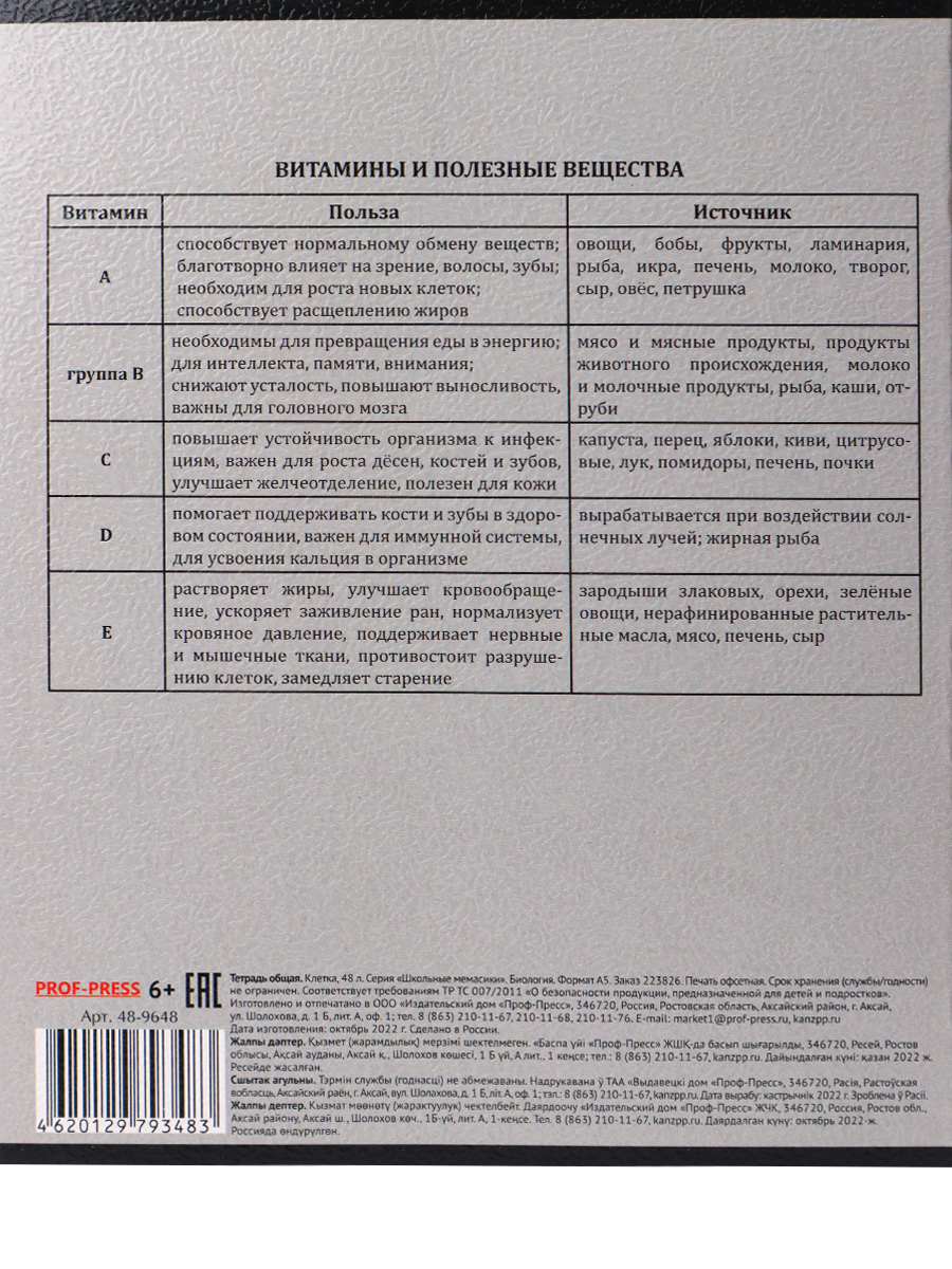 Тетрадь предметная Биология 48листов клетка ПРОФ-ПРЕСС Школьные мемасики, арт. 48-9648