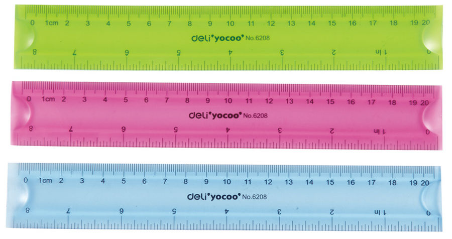 Линейка 20см пластиковая гибкая 2 шкалы DELI тонированная ассорти, арт. E6208