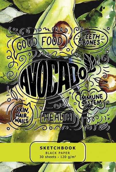 Блокнот/скетчбук А4 30л 120г/м2 спираль ПЗБМ Спелый авокадо черная бумага , арт. 097644