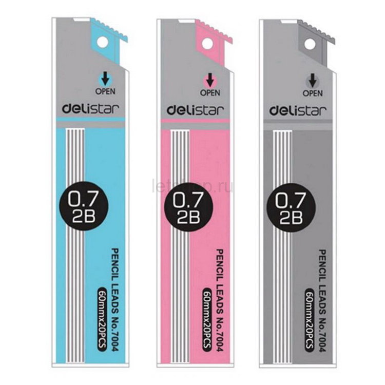 Грифель 0,7мм 2B DELI корпус ассорти 20шт/упак, арт. E7004