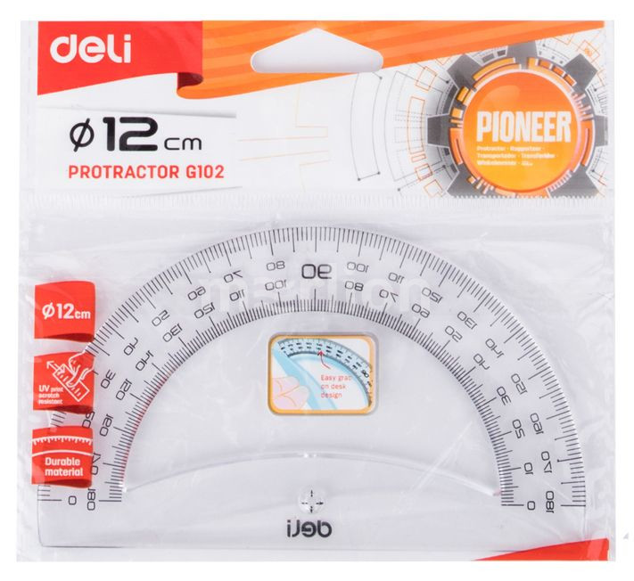 Транспортир 180гр 12см пластиковый DELI Pioneer прозрачный , арт. EG10212
