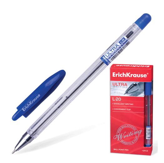 Ручка шариковая синяя игла 0,7/0,26 ERICH KRAUSE Ultra L-20 корпус прозрачный масляный стержень 140мм, арт. 13875