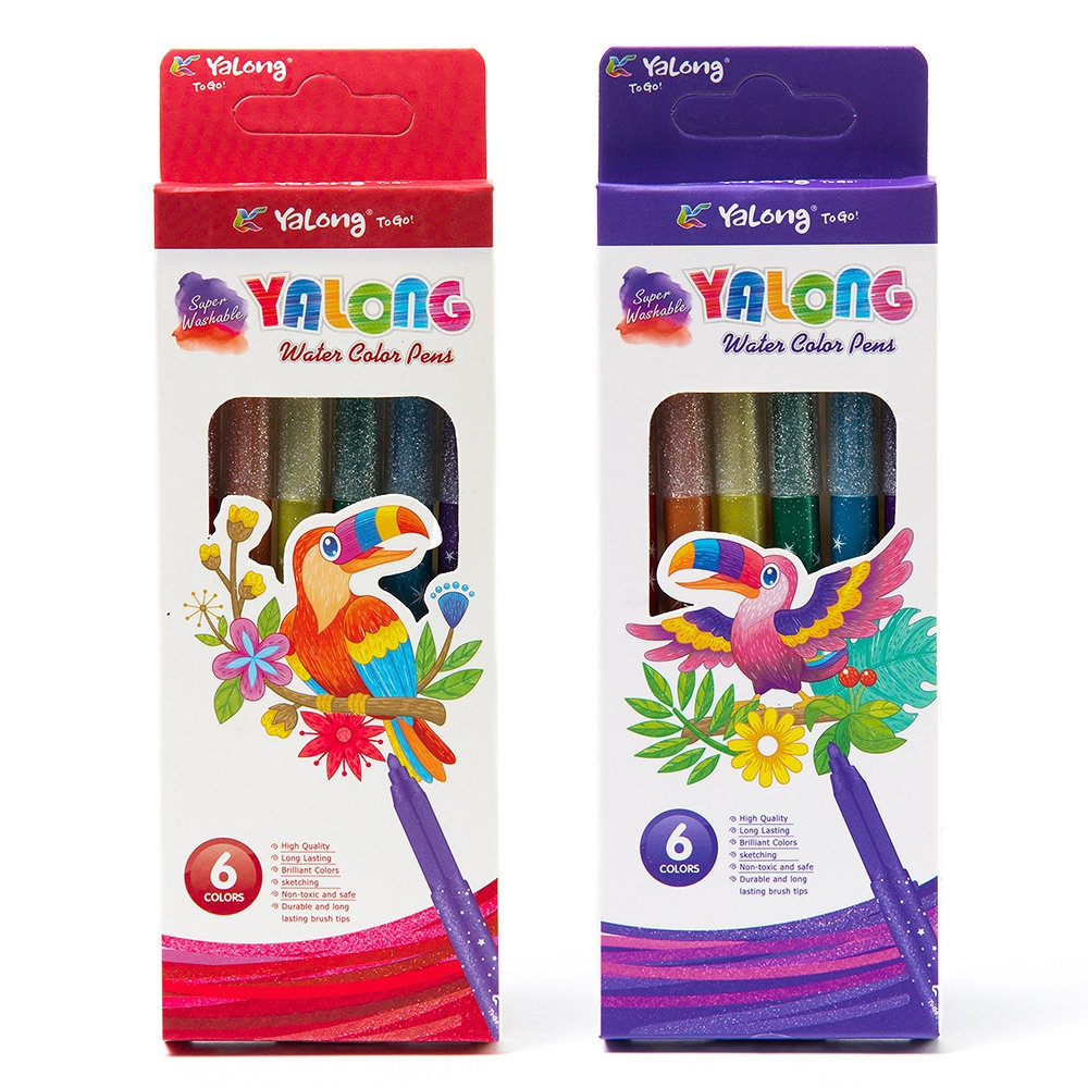 Фломастеры  6цветов YALONG Parrot смываемые с блестками, арт. YL875155-6