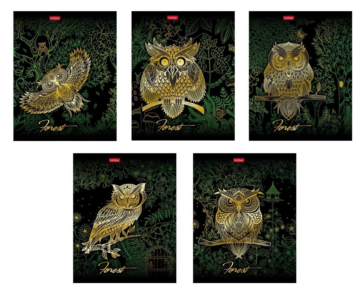 Тетрадь А5 48л клетка ХАТБЕР Золотые совушки 3D ассорти, арт. 48Т5офВ1