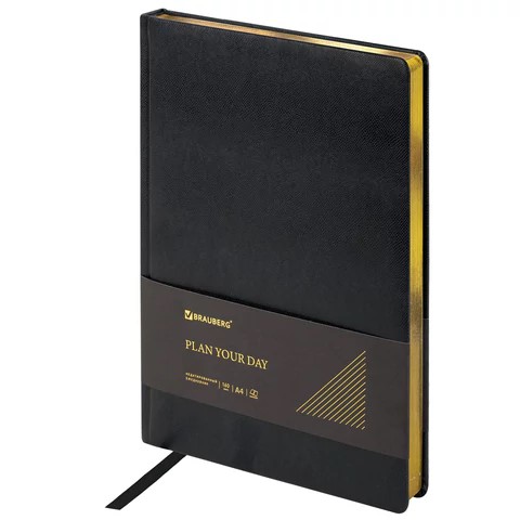 Ежедневник недатированный А4 BRAUBERG Iguana кремовый блок искусственная кожа черный сез золотой, арт. 114452