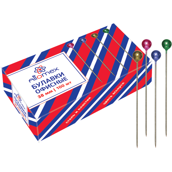 Булавки 38мм 100шт АТTOMEX металлические цветные, арт. 4130300