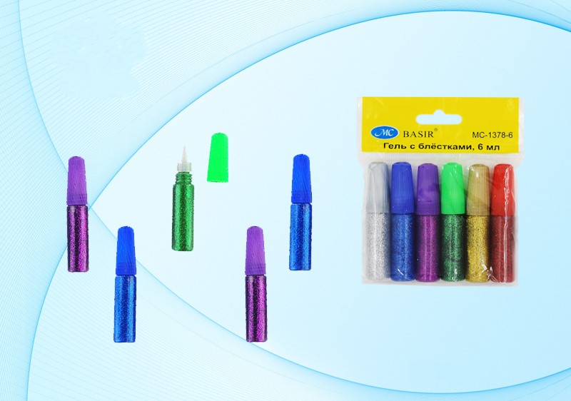 Гель с блестками 6мл МС BASIR ассорти 6шт/уп, арт. МС-1378-6