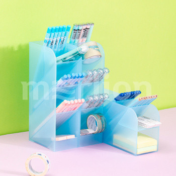 Подставка для письменных принадлежностей 5 отделений DELI прозрачная синяя, арт. 8932