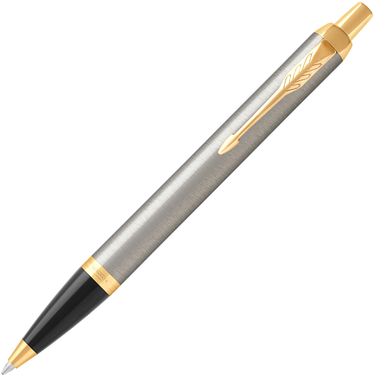 Ручка подарочная шариковая автоматическая синяя PARKER IM Core K321 Brushed Metal GT корпус серебристый лак в футляре, арт. 1931670