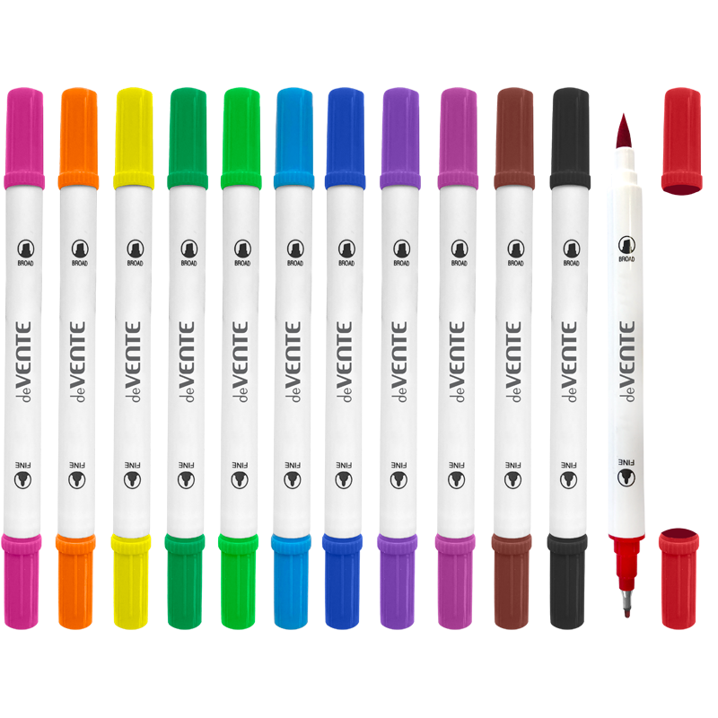 Набор акварельных маркеров 12цв 1-2мм deVENTE двухсторонние круглый/кисть в пластиковом боксе, арт. 5044411