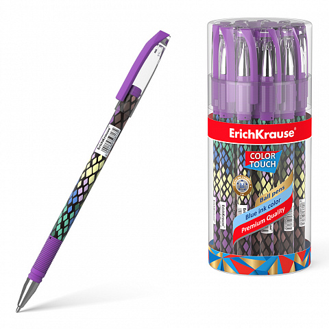 Ручка шариковая синяя 0,7/0,35 ERICH KRAUSE ColorTouch Purple Python корпус с рисунком soft-touch, арт. 50743