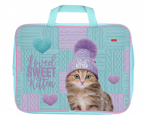 Папка студенческая А4 на молнии с ручками ХАТБЕР Sweet kitten, арт. NSn_61239