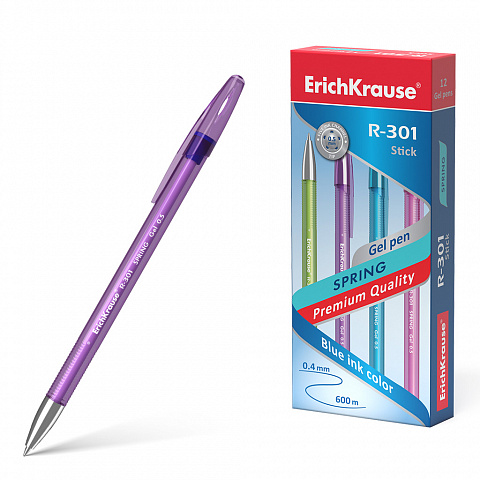 Ручка гелевая синяя 0,5/0,4 ERICH KRAUSE Spring Gel Stick корпус ассорти тонированный, арт. 53348