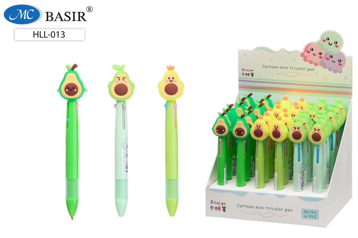 Ручка шариковая автоматическая 3цв с фигуркой MC BASIR Авокадо корпус ассорти с фигуркой, арт. HLL-013