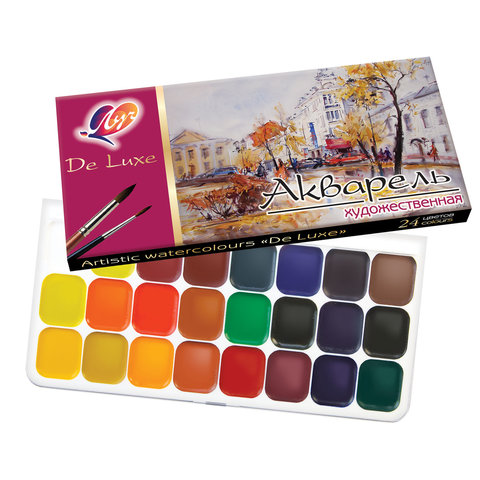 Краски акварельные 24цвета художественные ЛУЧ De Luxe пластик/коробка без кисти, арт. 14С1039-08