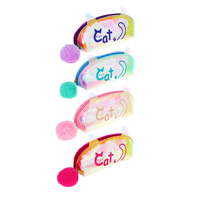 Пенал-косметичка 1 отделение CLIP STUDIO Котик металлик с помпоном ассорти, арт. 238-337