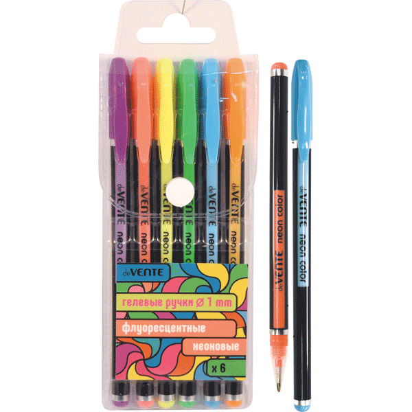 Ручки в наборе гелевые  6цветов deVENTE Neon Black неоновые флуоресцентные, арт. 5051812