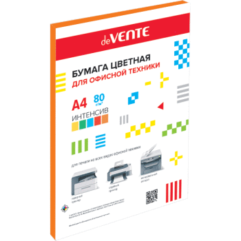 Бумага для офисной техники цветная А4 80г/м2 оранжевая интенсив deVENTE 20л, арт. 2072919/2072229