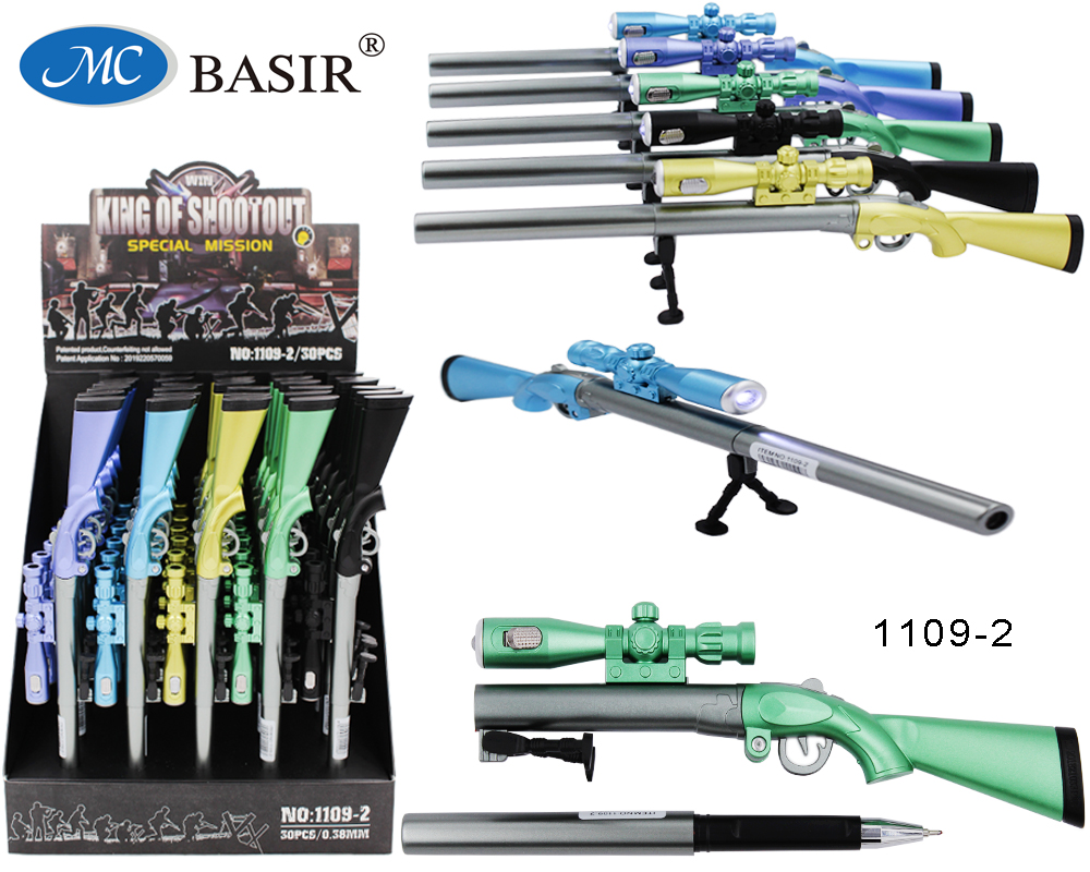 Ручка шариковая синяя MC BASIR Ружье корпус ассорти с прицелом-фонариком , арт. 1109-2