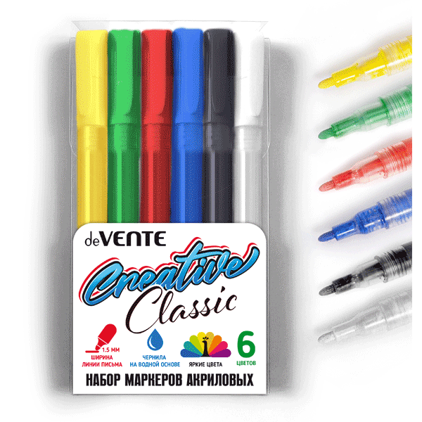 Набор акриловых маркеров 6цв 1,5мм deVENTE Creative Classic, арт. 5044302