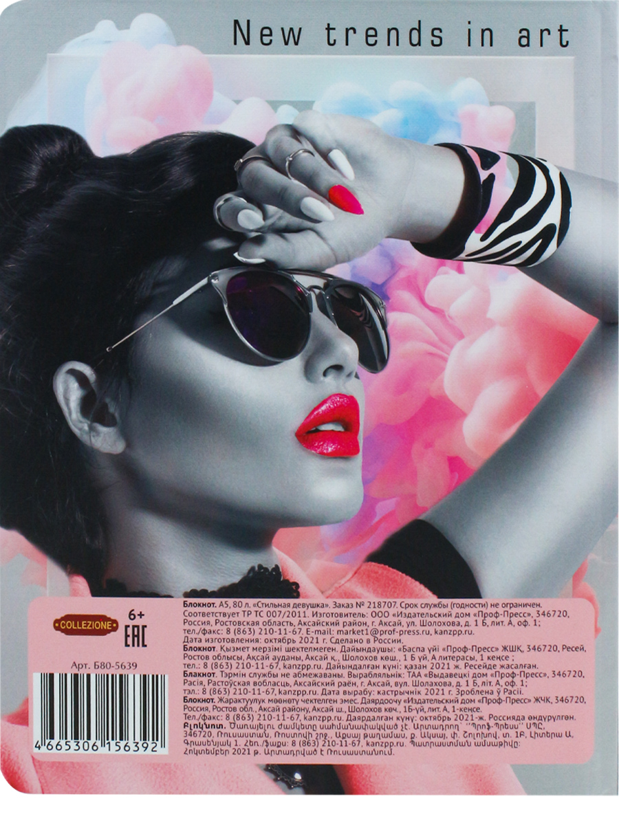 Блокнот Бизнес А5 80л клетка ПРОФ-ПРЕСС Стильная девушка твердая обложка, арт. Б80-5639