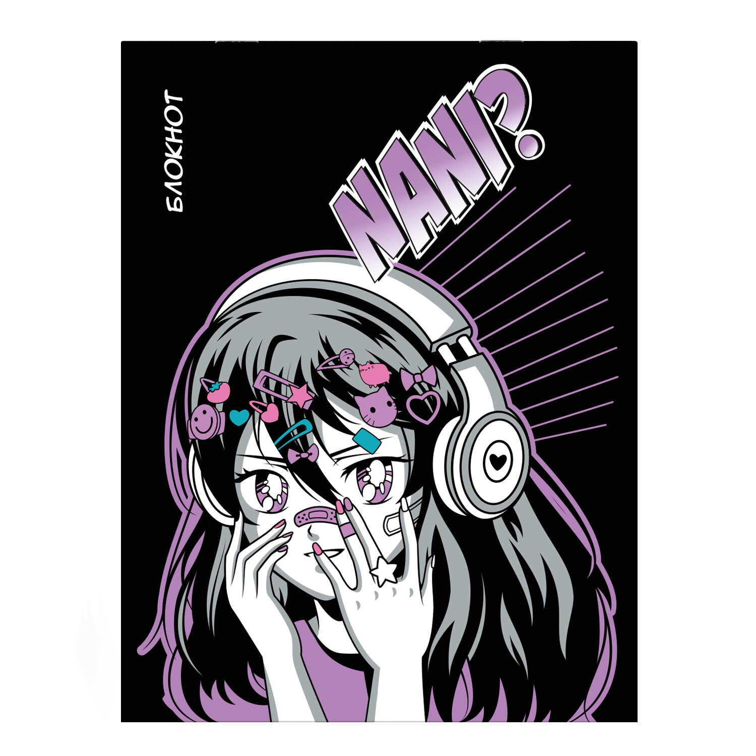 Блокнот А6 32л клетка ФЕНИКС Девушка Аниме в наушниках, арт. 65455