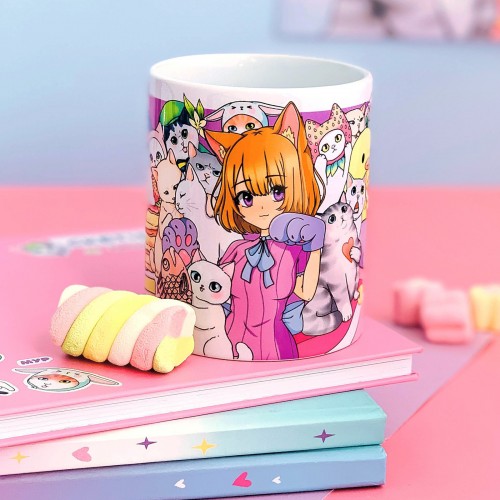 Кружка 330 мл Девочка Нэко и котики в подарочной коробке, арт. КР-313
