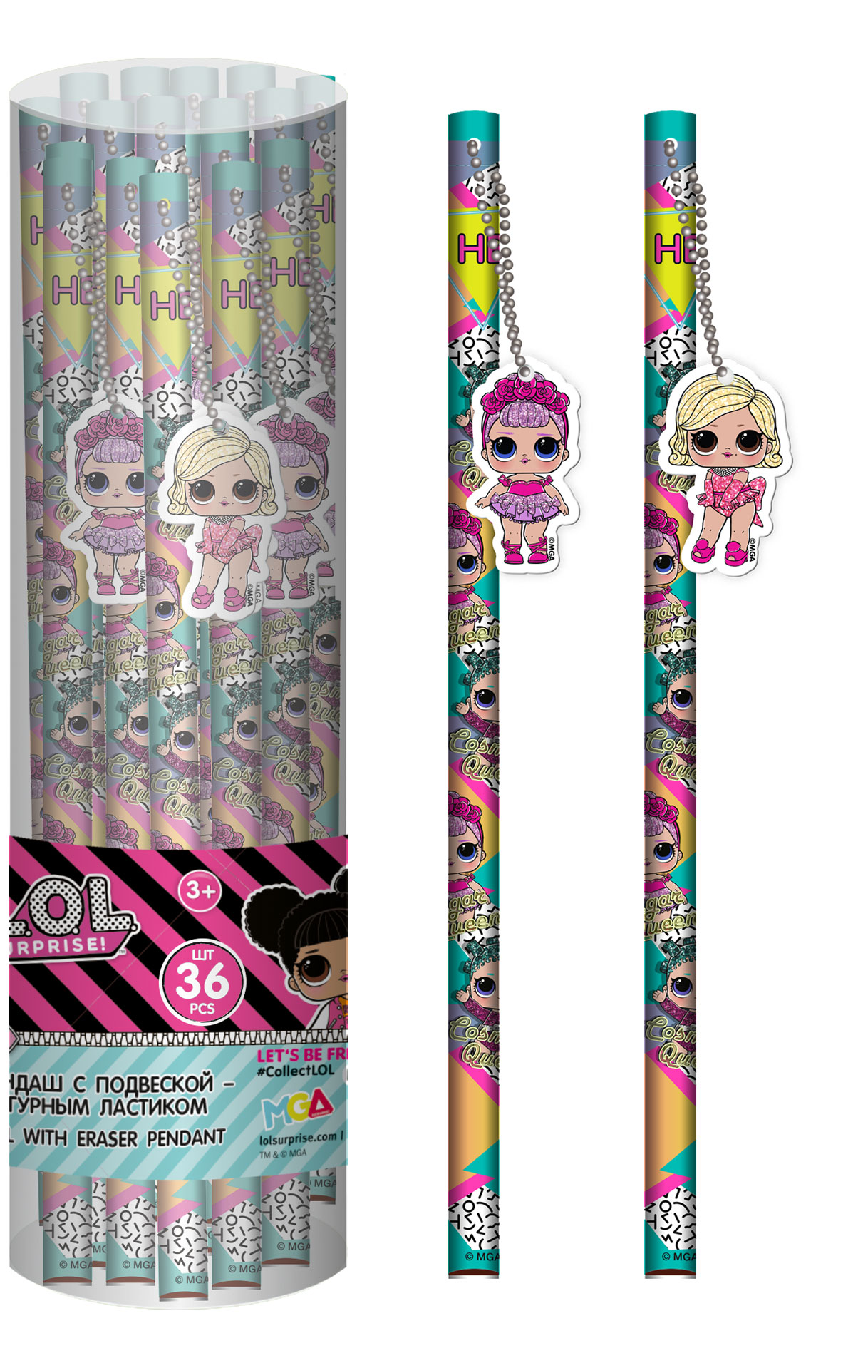 Карандаш чернографитный HB LOL с подвеской- фигурным ластиком, арт. LOIS-UA1-102PE-PVC36