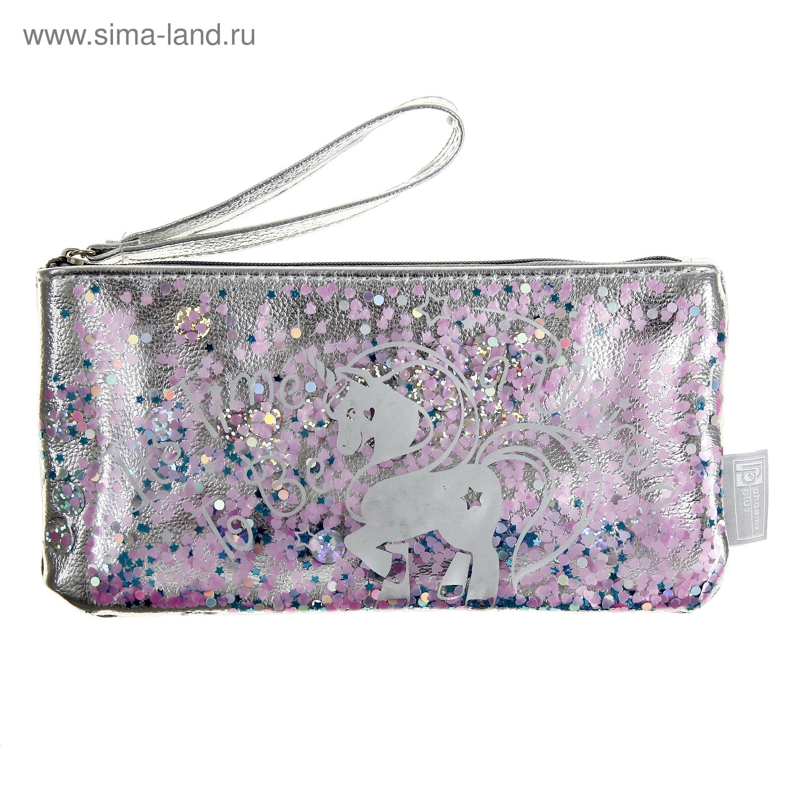 Пенал-косметичка 1 отделение ФЕНИКС Серебряный Единорог искусственная кожа с пайетками, арт. 48853