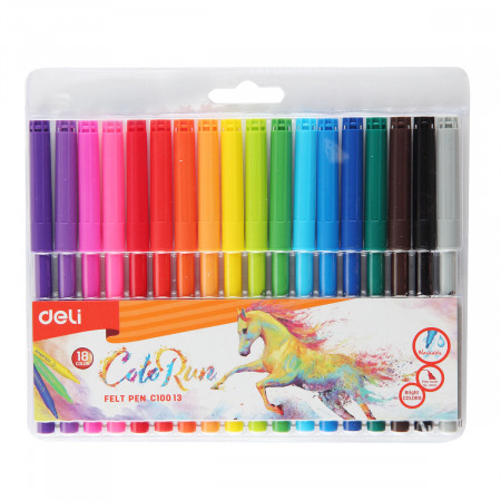 Фломастеры 18цветов DELI ColoRun смываемые, арт. EC10013
