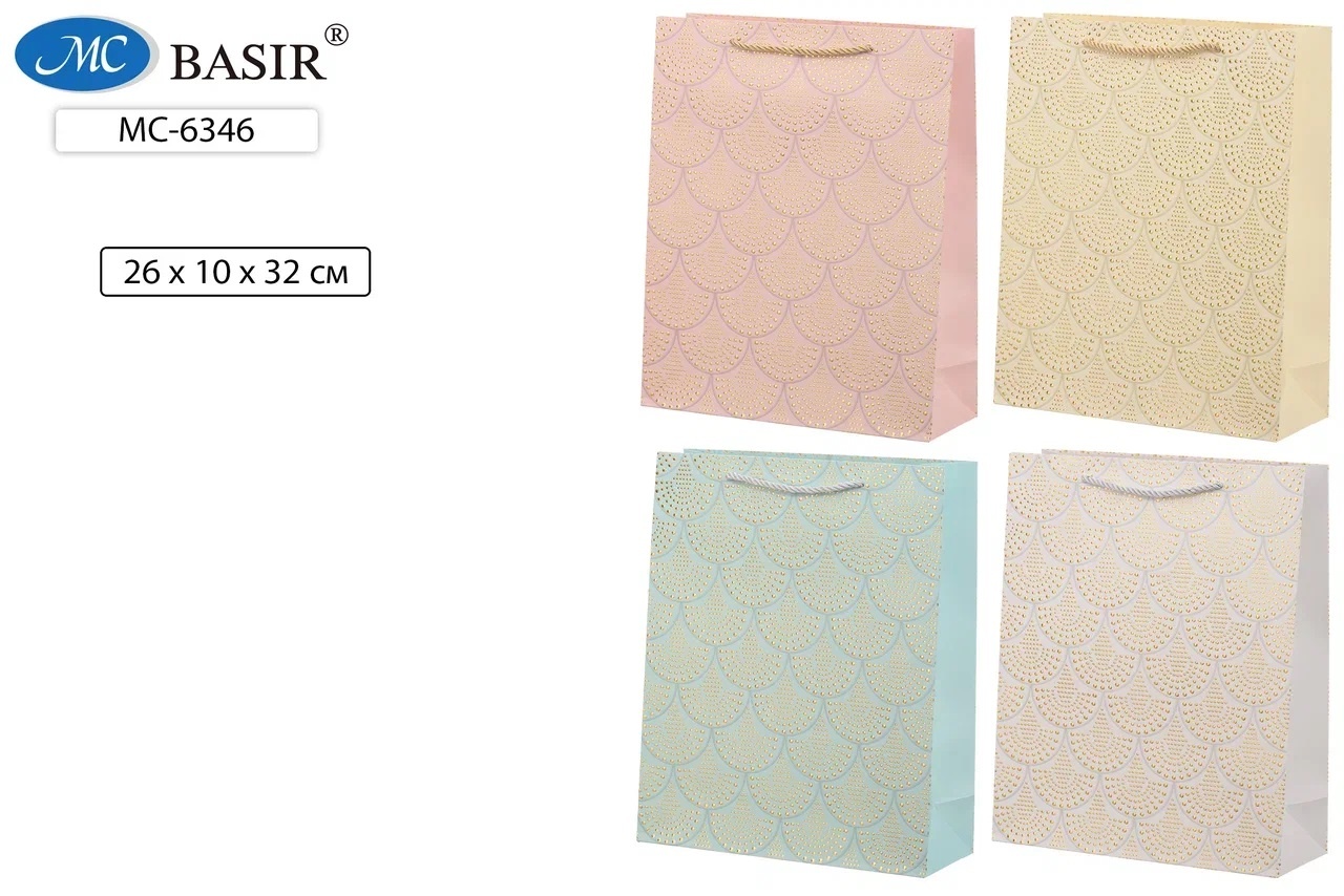 Пакет подарочный 26*32 MC BASIR Золотое тиснение ассорти , арт. МС-6346