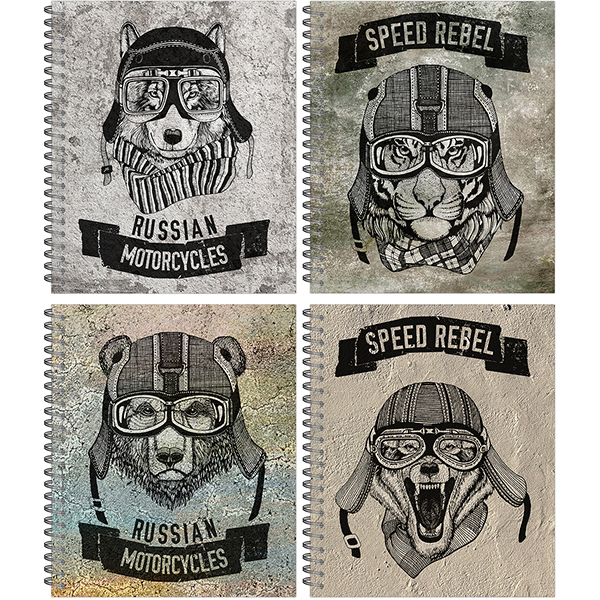 Тетрадь А5 96листов клетка спираль ПОЛИНОМ Байкеры ассорти, арт. 3313-96