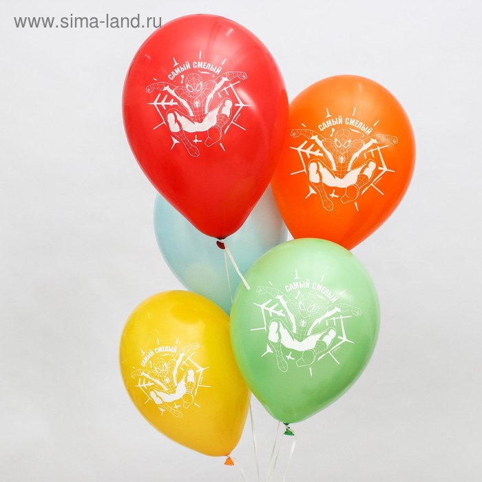 Шар латексный 12"(30см) Самый смелый Человек-паук MARVEL 5шт/уп, арт. 1175605