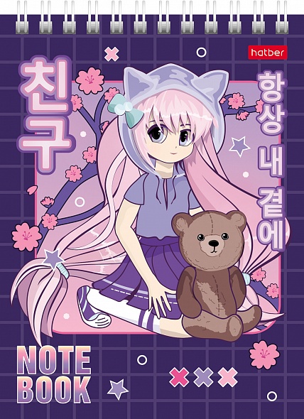 Блокнот А6 40л клетка спираль ХАТБЕР Неко-Тян аниме ассорти, арт. 40Б6В1гр