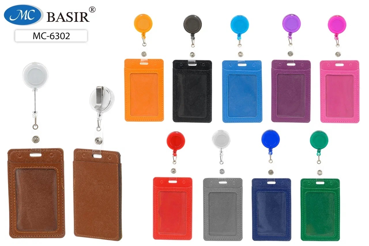 Бейдж вертикальный с рулеткой MC BASIR искусственная кожа+2 кармана ассорти, арт. МС-6302