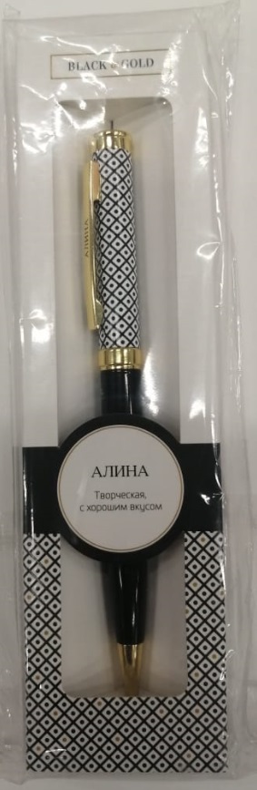 Ручка подарочная BE HAPPY Black&Gold Алина шариковая поворотный механизм корпус металл синяя, арт. 