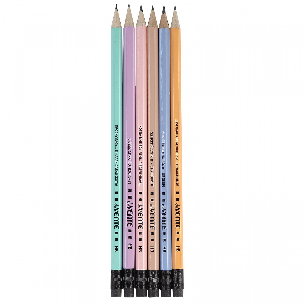 Карандаш ч/г с ластиком HB deVENTE Mentality корпус ассорти 6шт/уп, арт. 5030305