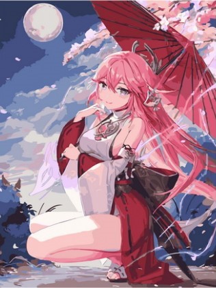 Картина по номерам с акриловыми красками 40*50 на подрамнике Аниме девочка в сакуре NN, арт. GX45324