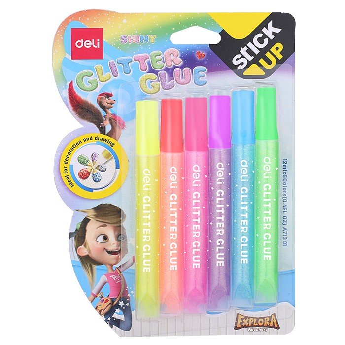 Гель-клей с блестками 12мл DELI Explora Shiny ассорти 6шт/упак, арт. EA71301