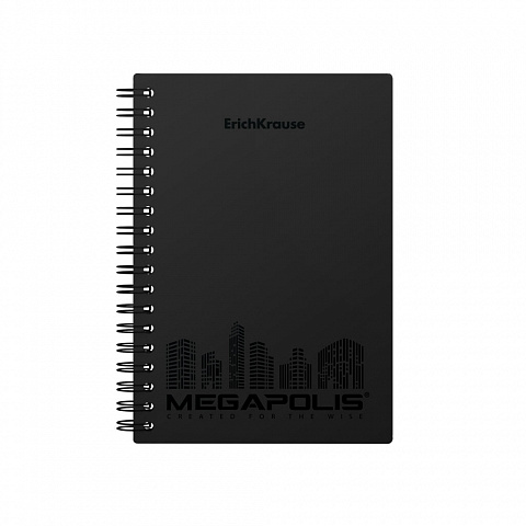 Тетрадь А6 80л клетка спираль ERICH KRAUSE Megapolis пластиковая обложка черная, арт. 50655/45939