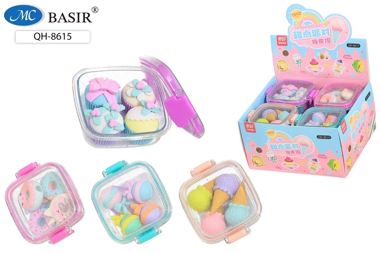 Ластик фигурный MC BASIR Мир сладкоежки 4шт/упак в боксе, арт. QH-8615