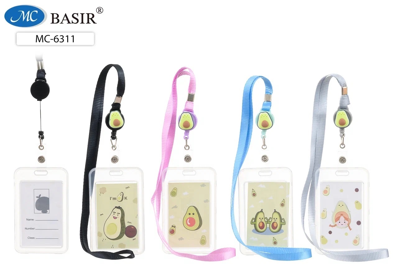 Бейдж вертикальный на шнурке с рулеткой MC BASIR Авокадо ассорти, арт. МС-6311