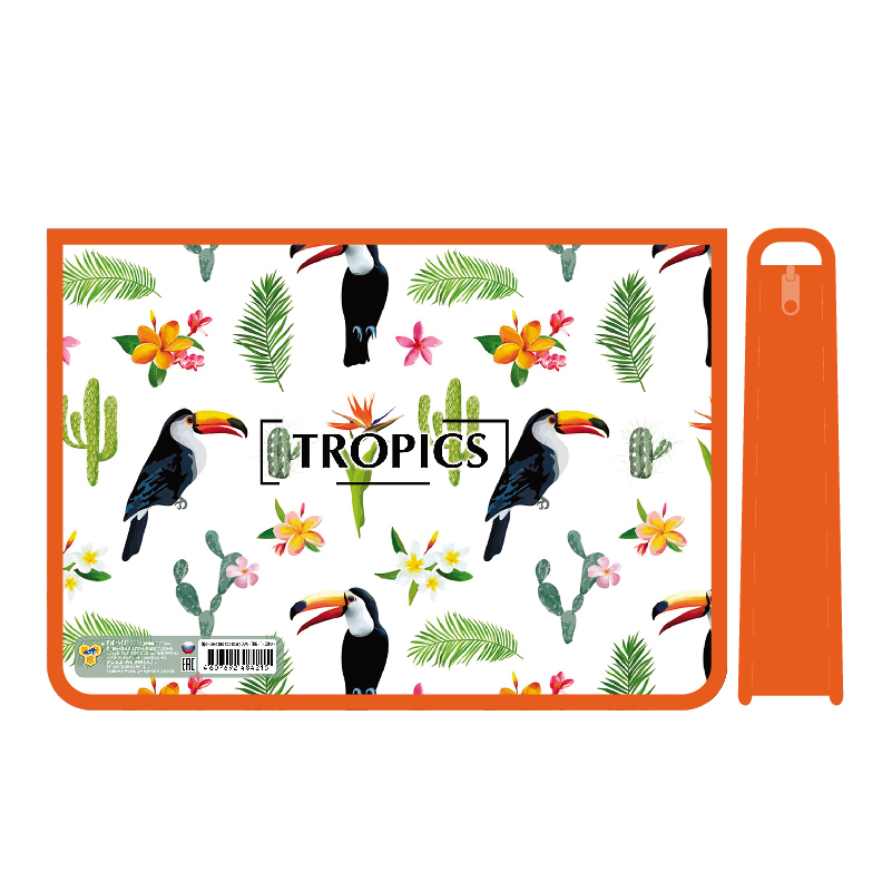 Папка для труда А4 на молнии 2отделения ПЧЕЛКА Тропические туканы, арт. ПТР-22