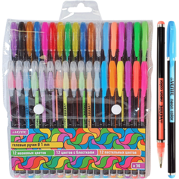 Ручки в наборе гелевые 36цв deVENTE Neon Black, арт. 5051014