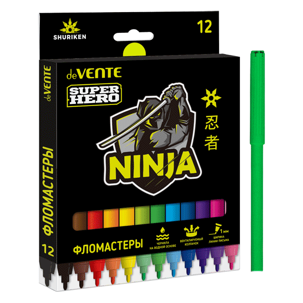 Фломастеры 12цветов deVENTE SuperHero смываемые, арт. 5081347